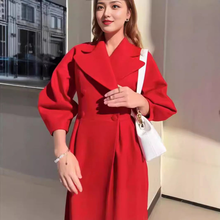 Women's tailored double-breasted trench coat with wide sleeve and high leg slit Mune Fashion