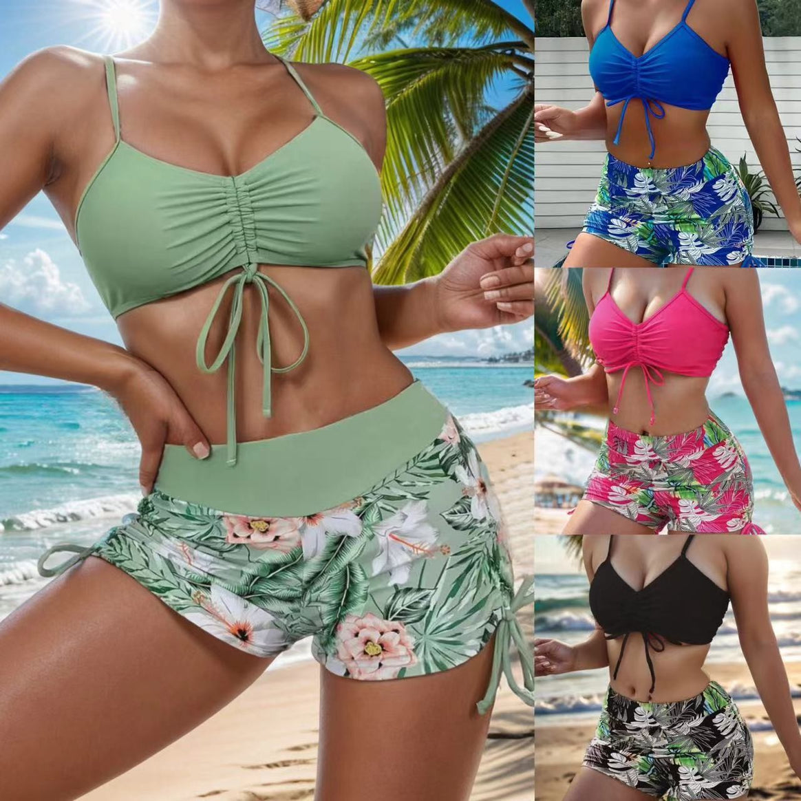 Women's bikini set with ruffled top and fashionable shorts Mune Fashion