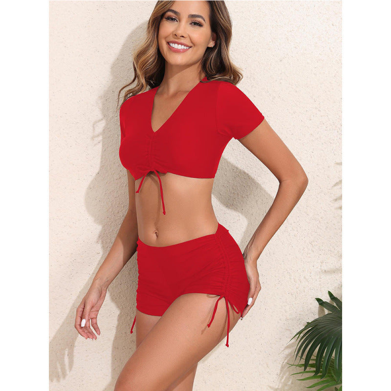 Women's Sporty Bikini Set with Short Top and Tieable Briefs Mune Fashion