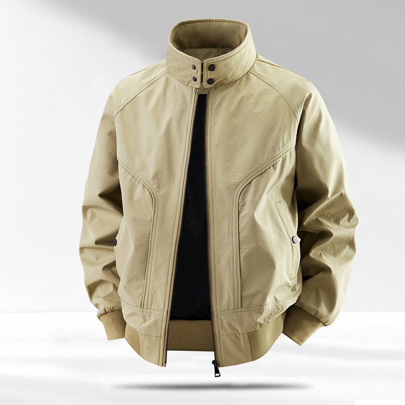Men's windproof quilted bomber jacket with stand collar, ribbed cuffs, and padded lining Mune Fashion