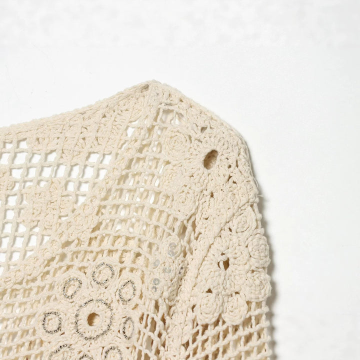 Women's crocheted oversized pullover with floral openwork and round neckline Mune Fashion
