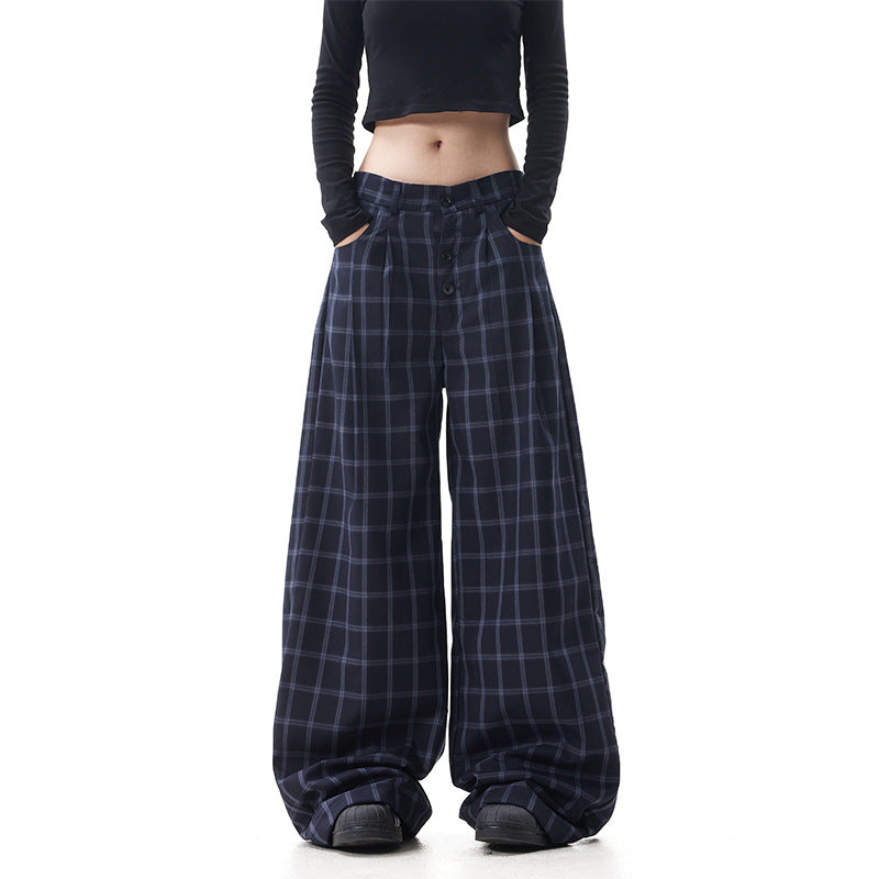 Women's Wide-Cut Carrot Pants with Check Pattern Mune Fashion