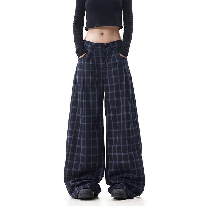 Women's Wide-Cut Carrot Pants with Check Pattern Mune Fashion
