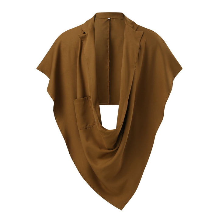 Women's Cape Blazer with shawl collar, open front, patch pocket, and pointed hem Mune Fashion