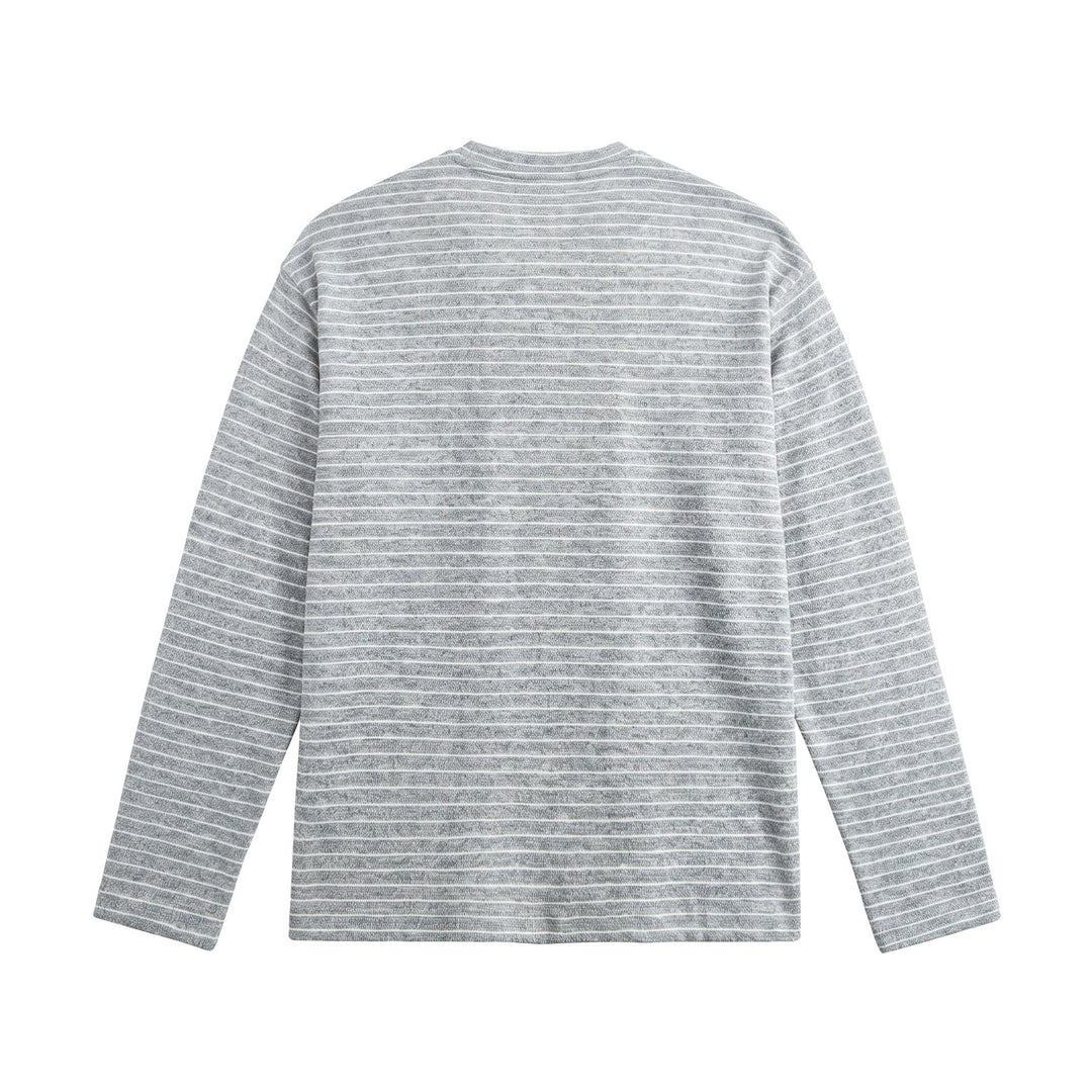 Men's Long Sleeve Henley Shirt in Fine Knit with Stripe Structure Mune Fashion