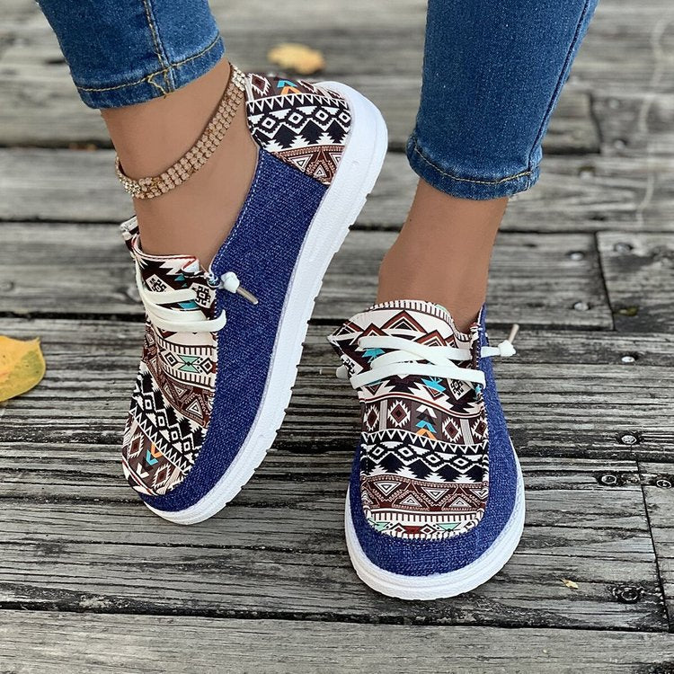 Women's lightweight espadrille sneakers with ethnic print, jute trim, and non-slip rubber sole Mune Fashion