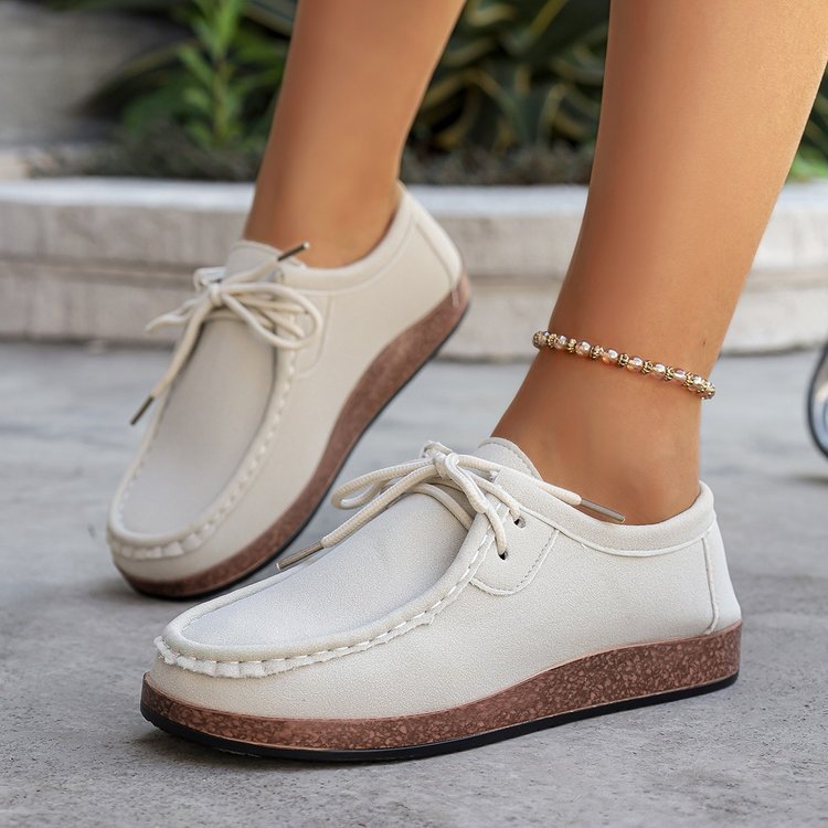Ladies Suede Moccasin with Padded Platform Footbed and Decorative Lacing Mune Fashion