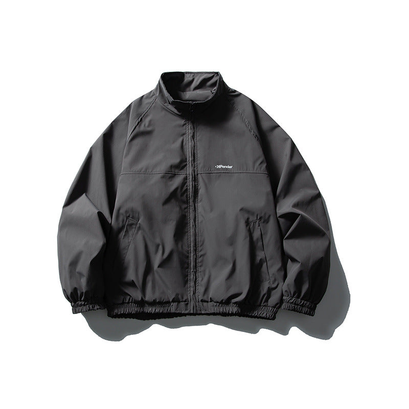 Unisex Lightweight water-repellent windbreaker with stand-up collar, raglan sleeves, and elastic hem Mune Fashion