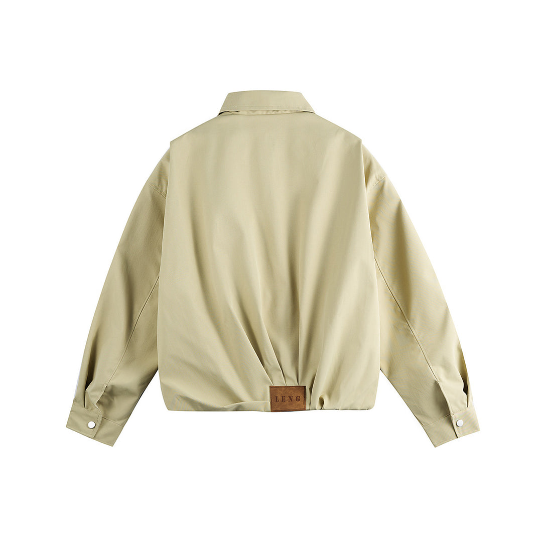 Unisex Short Blouson in Boxy Cut with Shirt Collar and Gathered Hem Mune Fashion