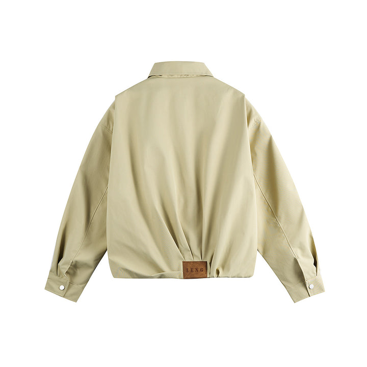 Unisex Short Blouson in Boxy Cut with Shirt Collar and Gathered Hem Mune Fashion