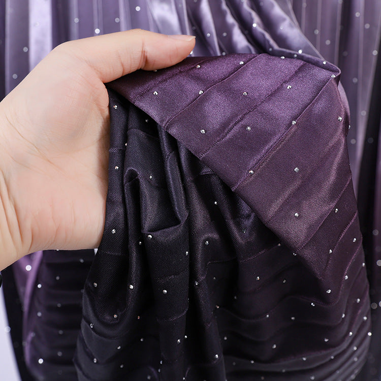 Women's pleated maxi skirt with ombré effect, fine metallic pointillism and elastic comfort waistband Mune Fashion