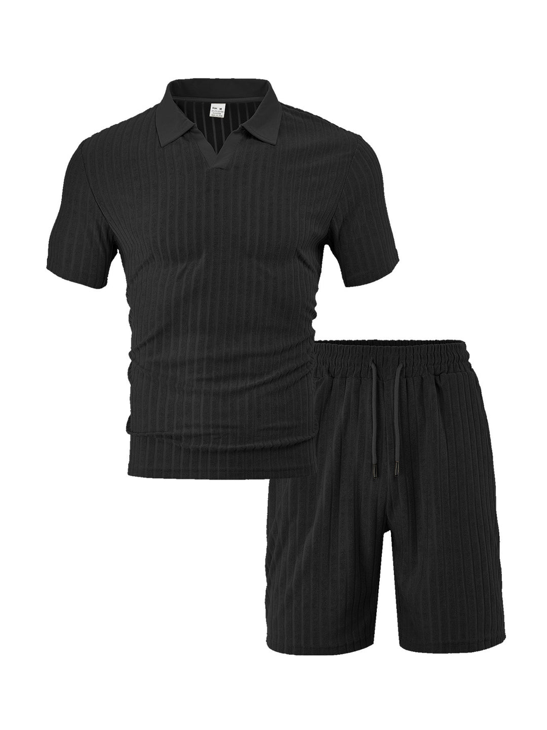 Men's knit lounge ensemble with polo collar V-insert and drawstring bermudas Mune Fashion