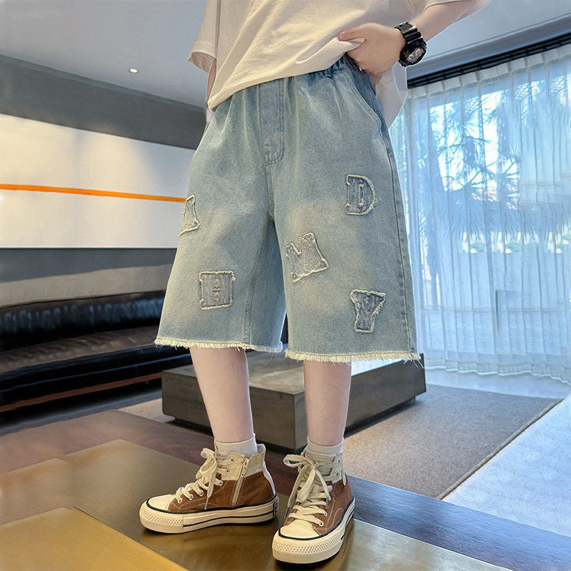 Unisex stylish denim shorts with unique lettering Mune Fashion