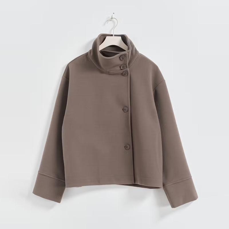 Ladies' Short Jacket with High Collar and Fastening Mune