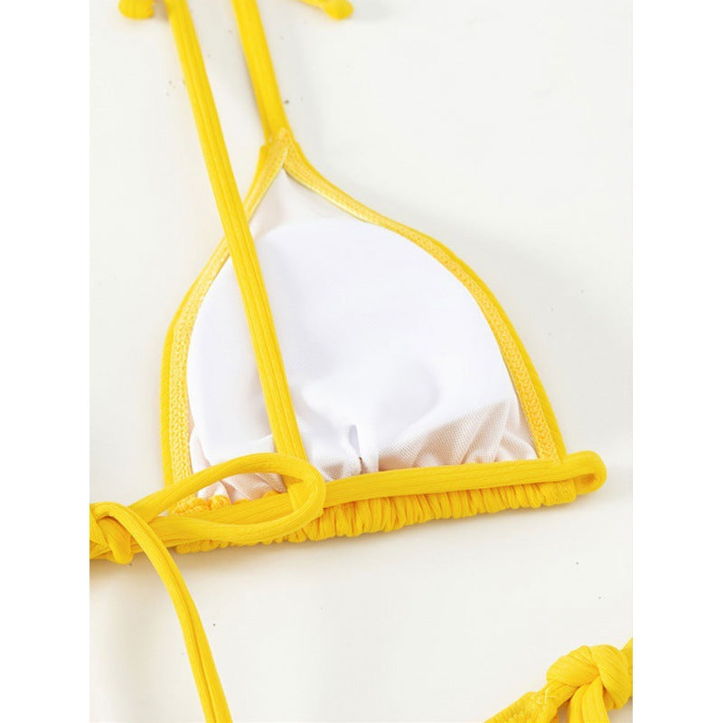 Women's Triangle Bikini Set with Lace-Up Neckline and High Leg Cut Mune Fashion