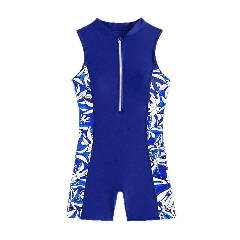 Ladies sporty swimsuit with high collar and side color details Mune Fashion