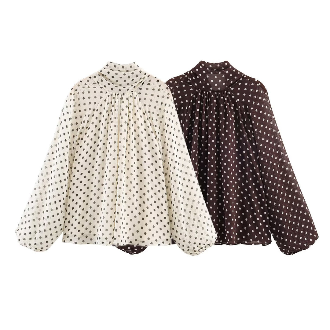 Women's chiffon blouse with bow collar and balloon sleeves Mune Fashion