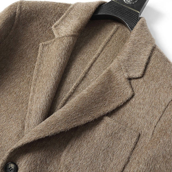 Men's Structured Long Coat made of Wool Blend with Notched Lapel and One-Button Closure Mune Fashion