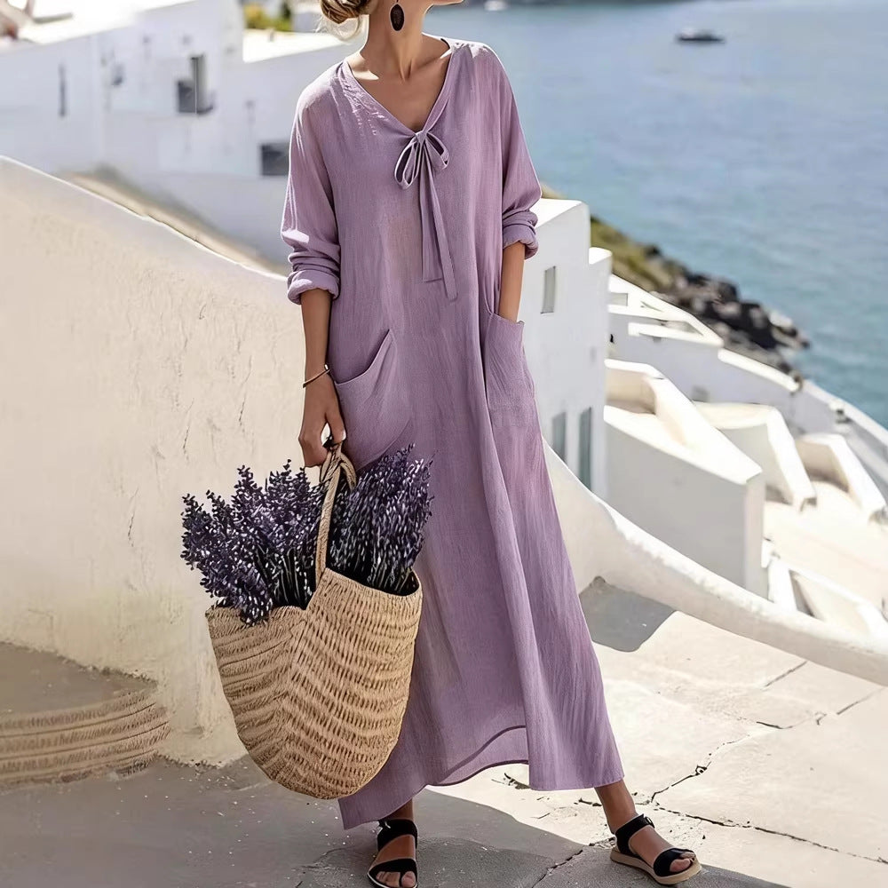 Women's maxi dress with side pockets and bow details Mune Fashion