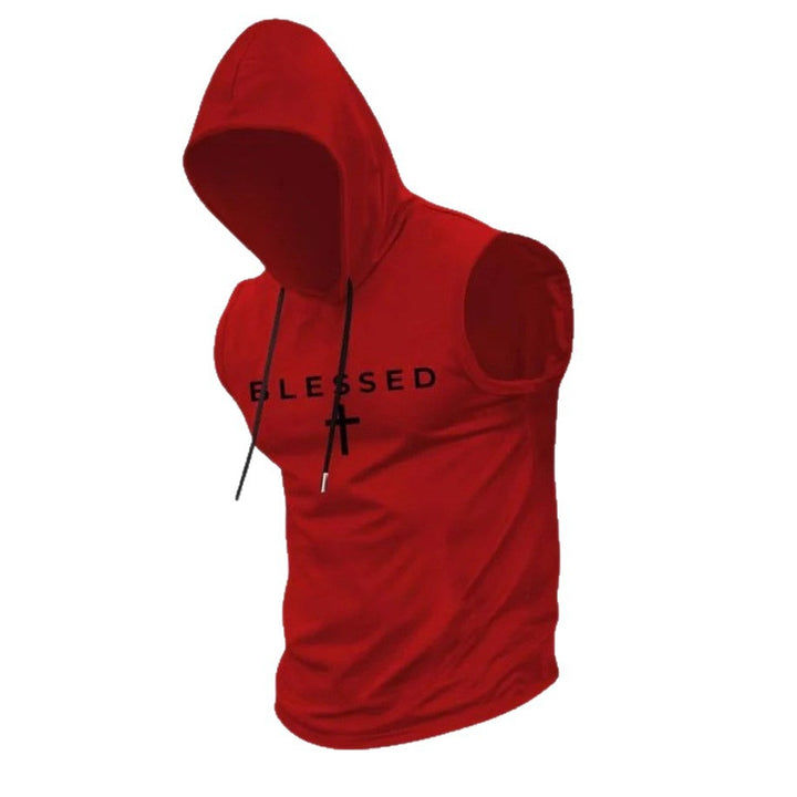 Men's sleeveless hoodie sweatshirt with slogan print and athletic fit Mune Fashion