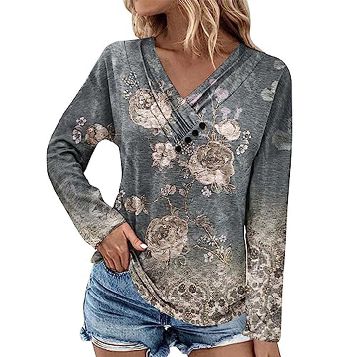 Women's Ribbed V-Neck Sweater with Gradient, Decorative Buttons and Relaxed Fit Mune Fashion