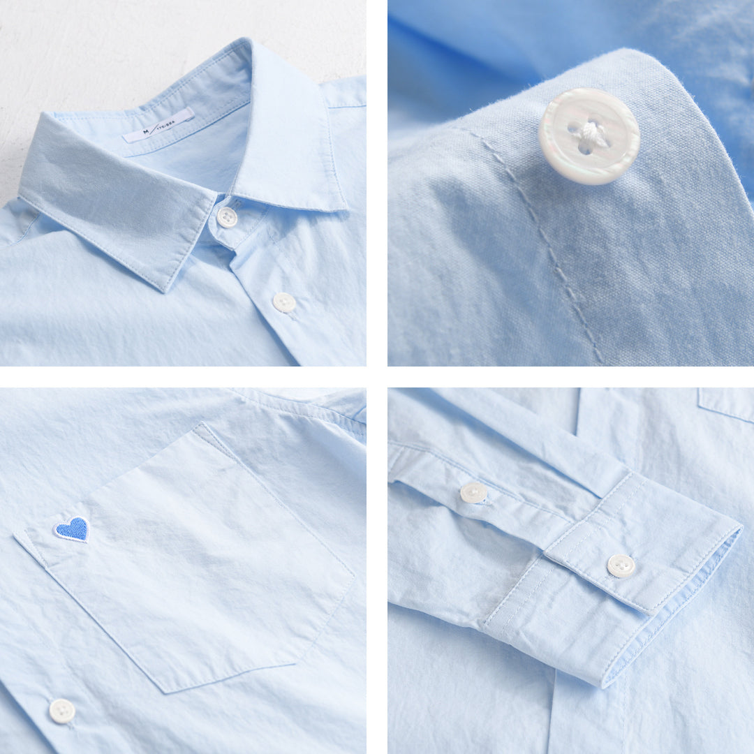 Men's Lightweight Cotton Overshirt with Chest Pocket and Subtle Heart Embroidery Mune Fashion