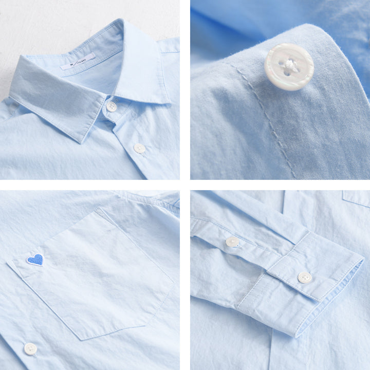 Men's Lightweight Cotton Overshirt with Chest Pocket and Subtle Heart Embroidery Mune Fashion