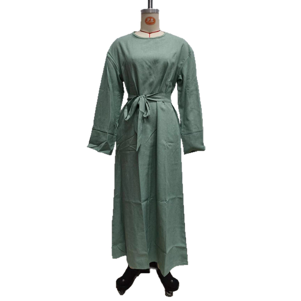 Women’s maxi dress made of linen blend with waistband and wide cuff Mune Fashion