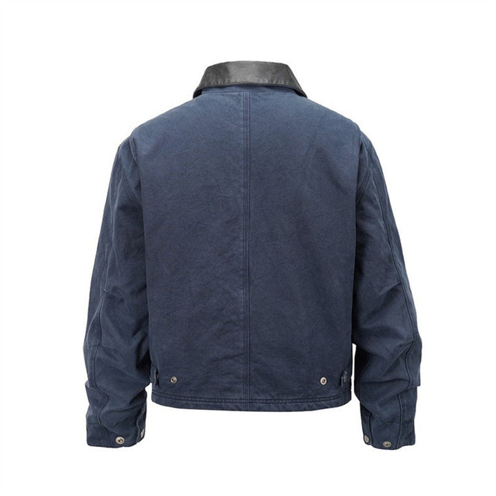Men's canvas field jacket in overshirt look with leather collar and patch pockets Mune Fashion