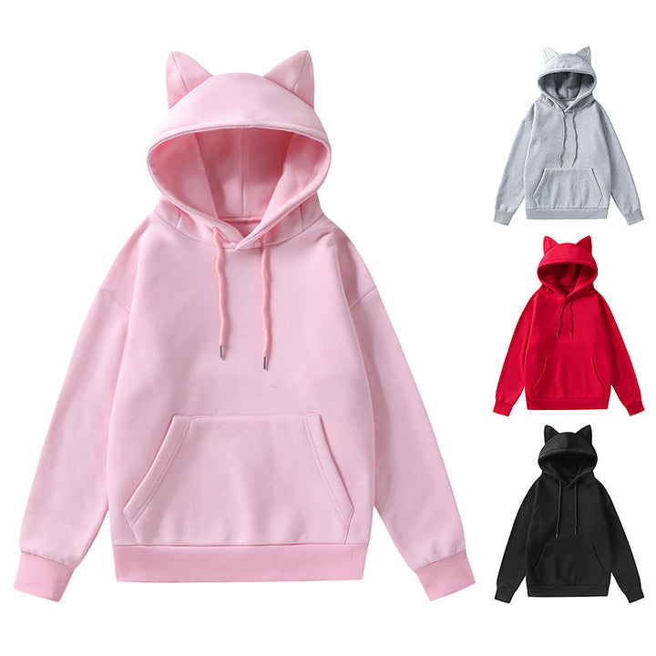 Women's hoodie with cat ears oversized sweatshirt with kangaroo pocket and drawstring Mune Fashion