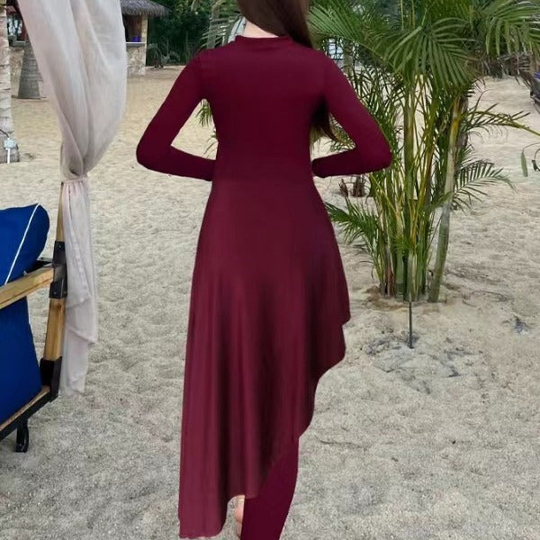 Ladies elegant beach suit with asymmetrical cut and long sleeves Mune Fashion