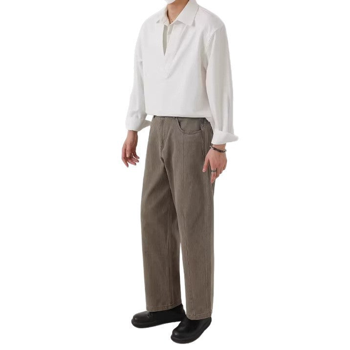 Men's shirt sweater in oversized cut with deep V-neck and classic collar Mune Fashion