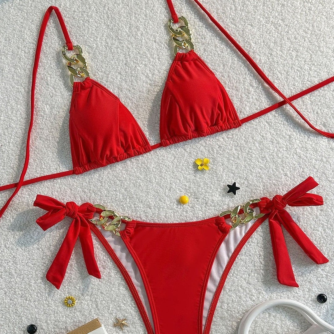 Women's triangle bikini with decorative chain elements Mune Fashion
