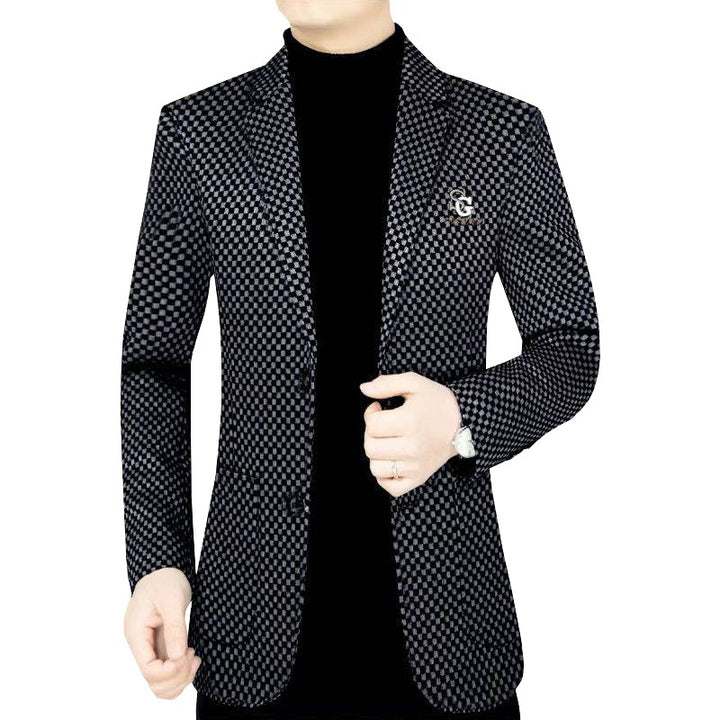 Men's Tailored Single-Breasted Blazer with Graphic Texture and Stretch Comfort Mune Fashion