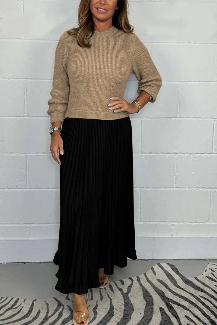 Women's nan pleated maxi skirt with elastic comfort waistband and softly falling pleats Mune Fashion