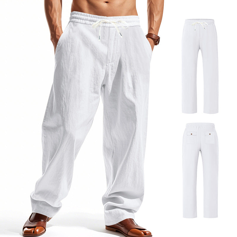 Men's wide comfort trousers in linen blend with elastic drawstring, straight leg, and patch back pockets Mune Fashion