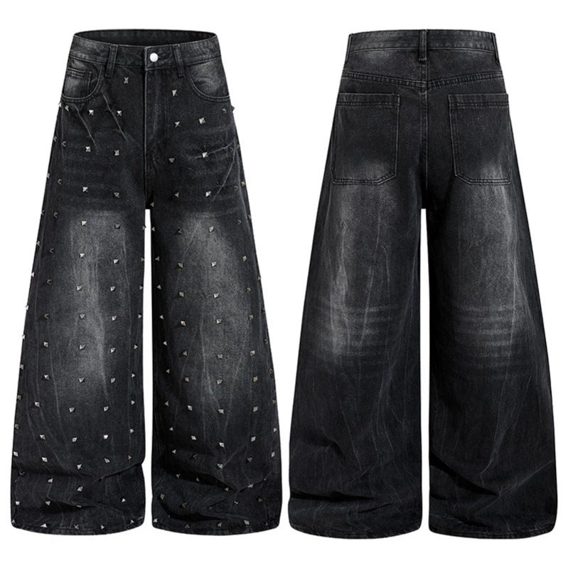 Women's High-Waist wide Denim Culotte with metal studs and Balloon silhouette Mune Fashion