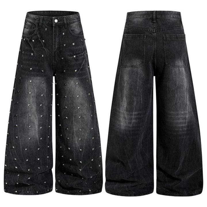 Women's High-Waist wide Denim Culotte with metal studs and Balloon silhouette Mune Fashion