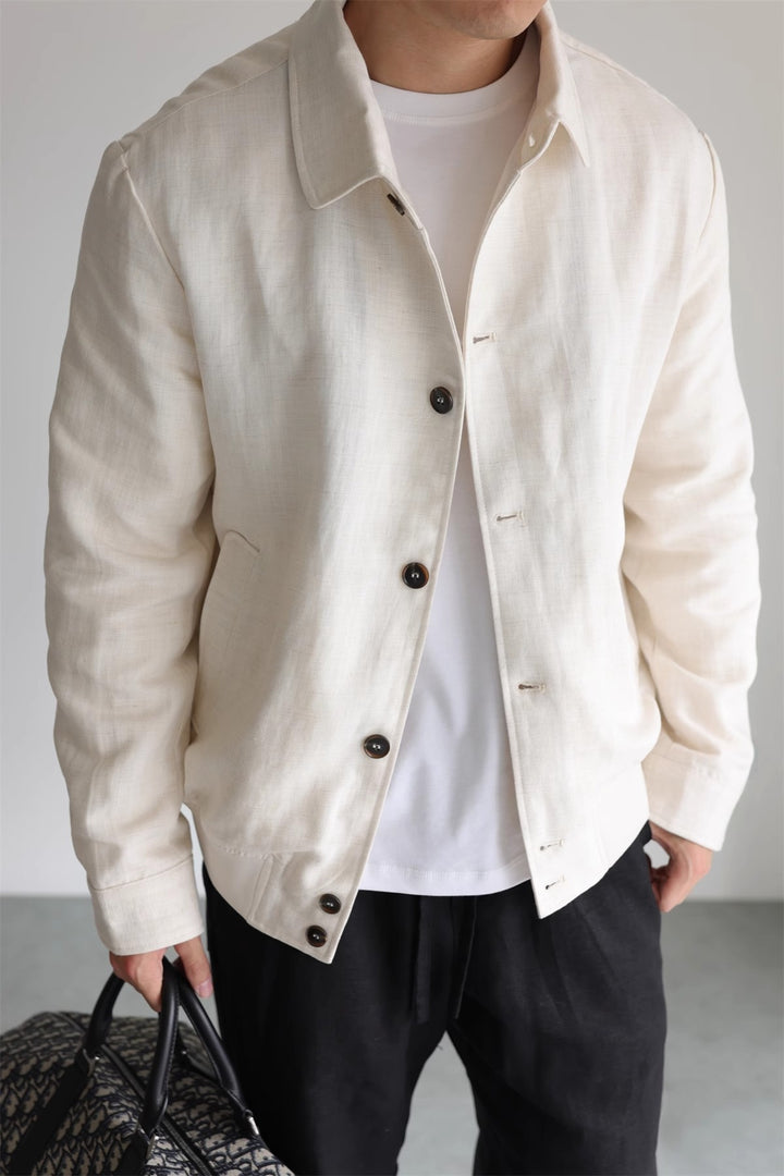 Men's Lightweight Linen Jacket with Shirt Collar and Full Button Placket Mune Fashion