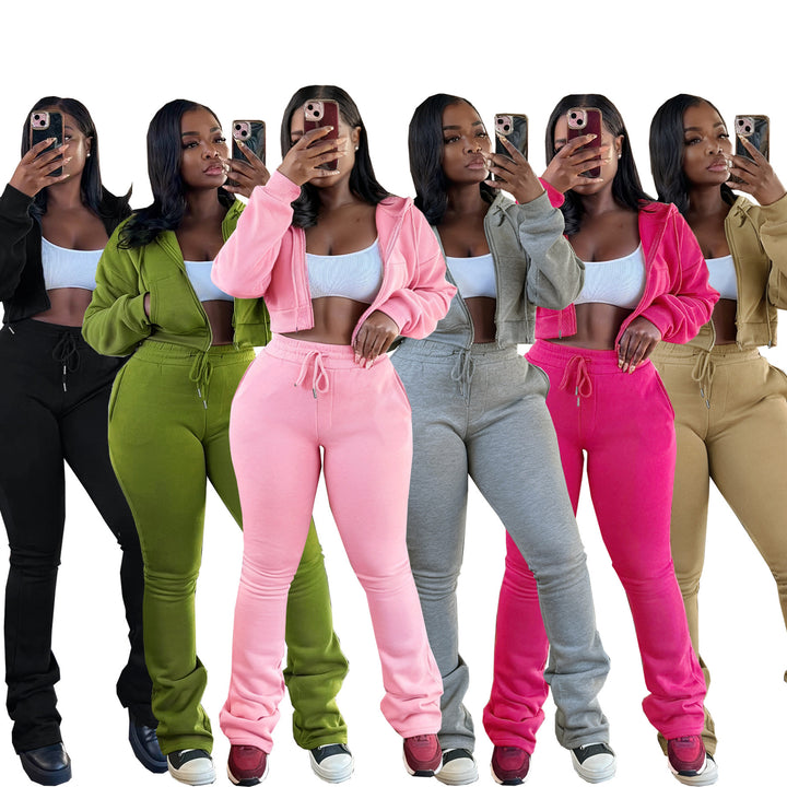 Women's cropped zip hoodie and high-waist jogger set with drawstring and lightly gathered ankle cuffs Mune Fashion