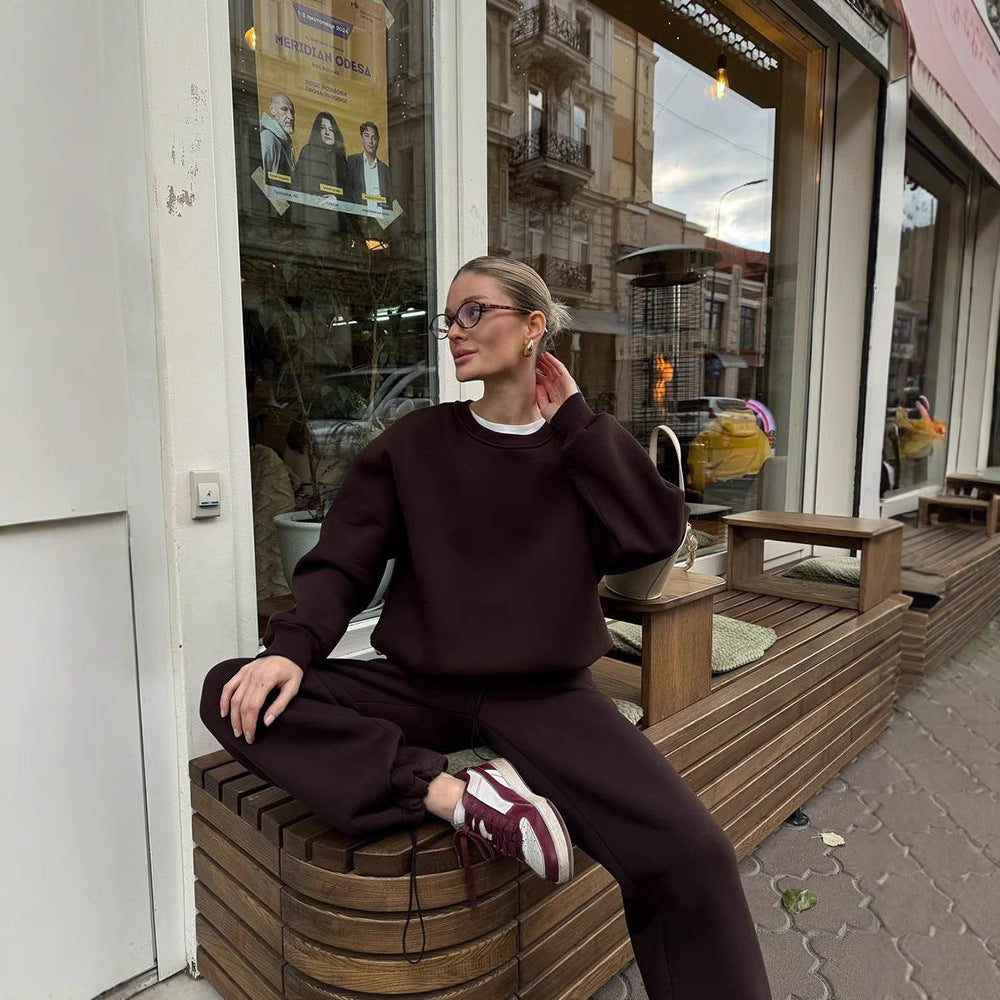 Women's Oversize Sweatshirt and High-Waist Lounge Jogging Pants Set made of brushed cotton blend Mune Fashion