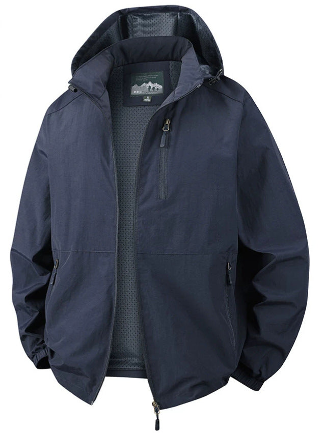 Men's Ultralight All-Weather Outdoor Jacket with Hood Breathable Mesh Lining and Zippered Pockets Mune Fashion