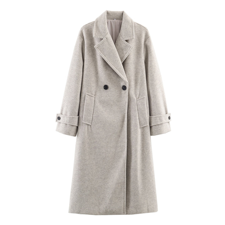 Women Oversized Wool Blend Coat with Double-Breasted Closure, Wide Lapels and Sleeve Tabs Mune Fashion