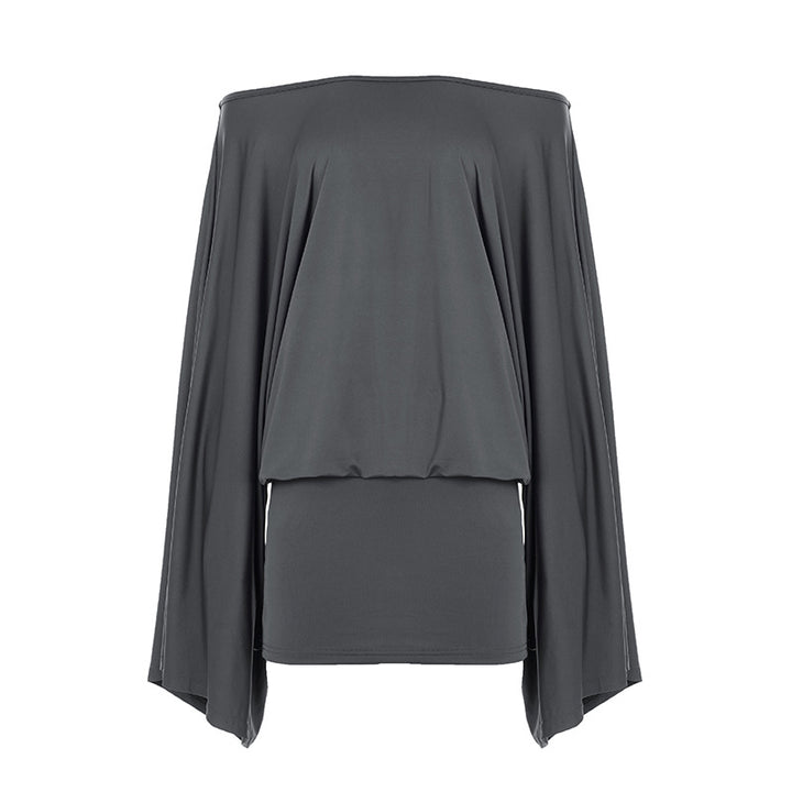 Women's off-shoulder draped blouson top with wide batwing sleeves and tapered cuff Mune Fashion