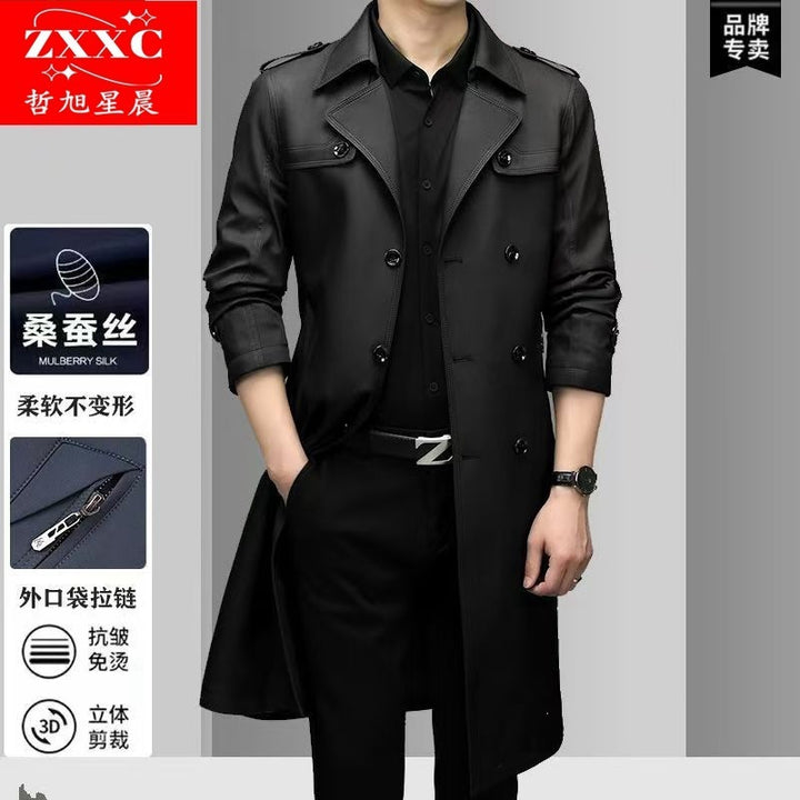 Men's double-breasted fitted trench coat with epaulettes Mune Fashion