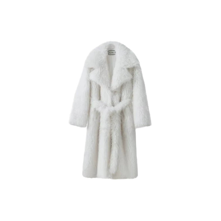 Women’s Maxi Faux Fur Coat with Voluminous Shawl Collar and Wrap Belt Mune Fashion