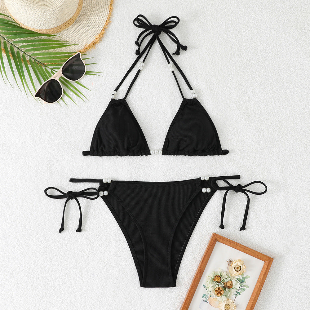 Women's Triangle Bikini with Refined Pearl Accents Mune Fashion