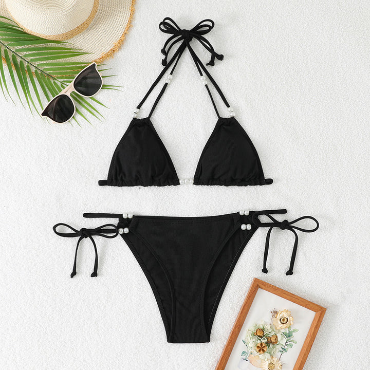 Women's Triangle Bikini with Refined Pearl Accents Mune Fashion