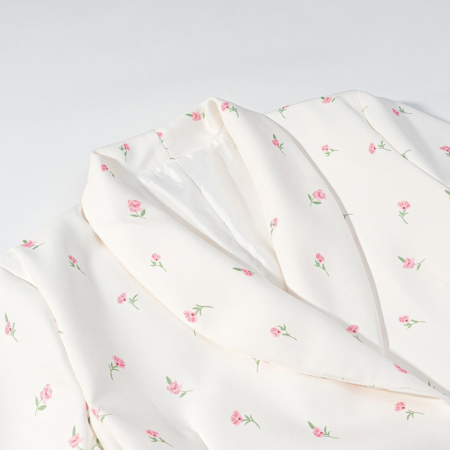 Women's Floral Longline Blazer Jacket with Shawl Collar and One-Button Closure Mune Fashion