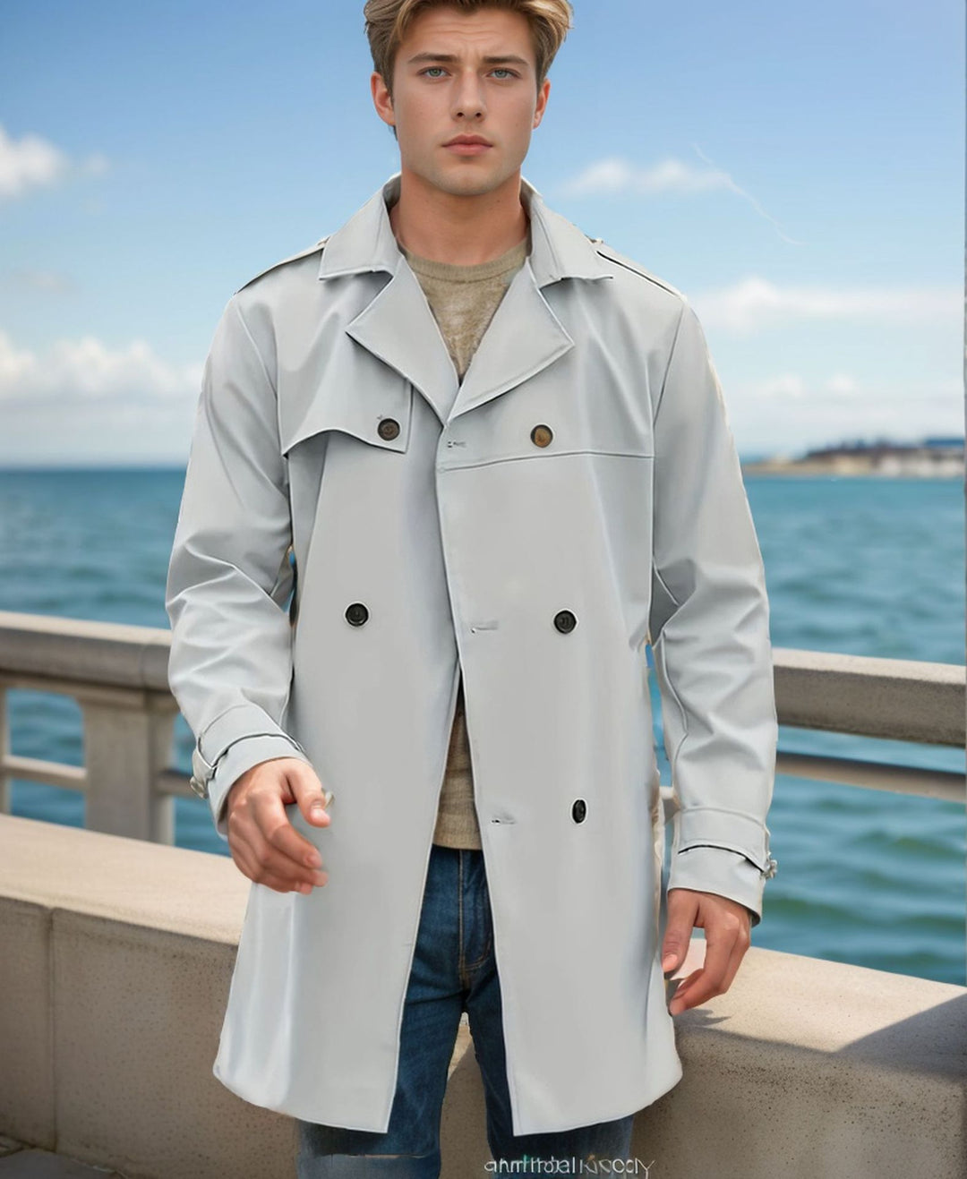 Men's urban raincoat in trench style with double-layer storm flap and adjustable cuffs Mune Fashion